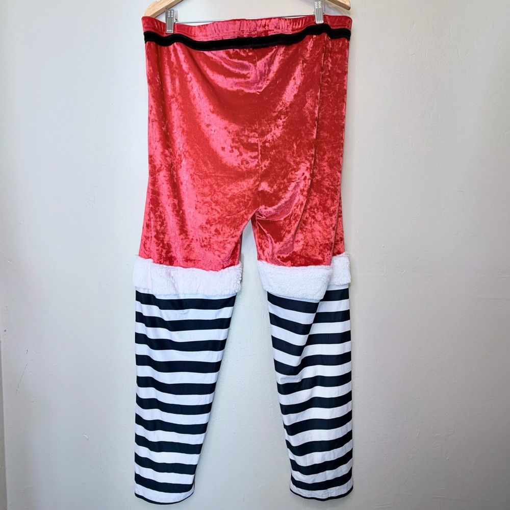 Santa Plus Size Velvet Fuzzy Striped Sequin Leggings Christmas Pullon Pants - Picture 3 of 13